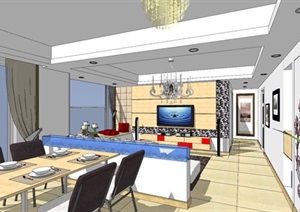 欧式风格客餐厅空间模型设计