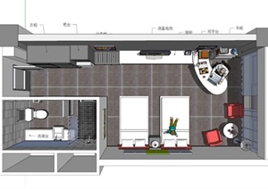 现代风格标间公寓SU(草图大师)模型设计