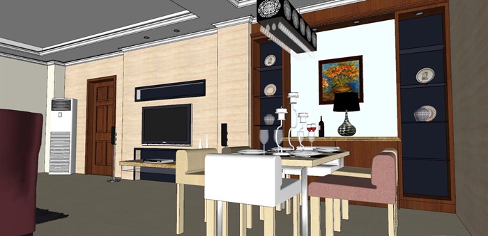 欧式风格住宅室内客餐厅空间设计su模型