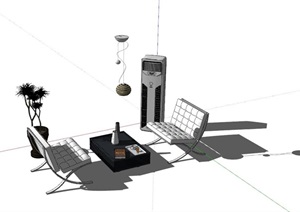 沙发 吊灯 空调 茶几组合模型