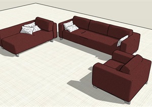 现代风格简易沙发组合模型2