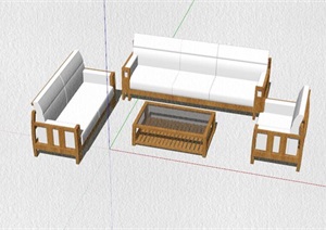 仿古日式风格沙发组合SU(草图大师)模型