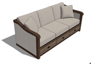 仿古欧式风格直排沙发SU(草图大师)模型