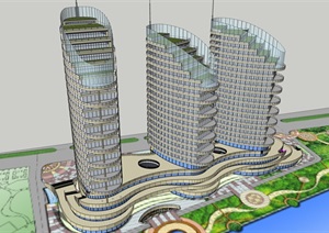 现代风格滨河时代广场建筑方案SU(草图大师)模型