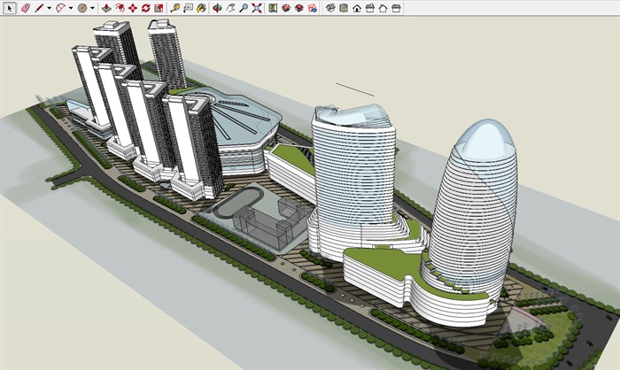 现代风格商住综合地块建筑概念方案SU模型(2)