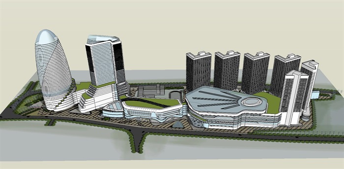 现代风格商住综合地块建筑概念方案SU模型(4)
