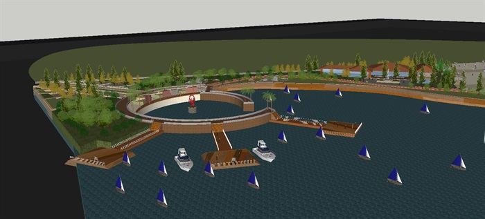 滨水公园景观设计方案SU模型(7)