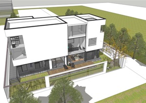 新中式别墅建筑与室内方案SU(草图大师)模型