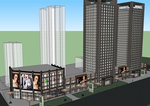 现代风格酒店+商业建筑方案SU(草图大师)模型