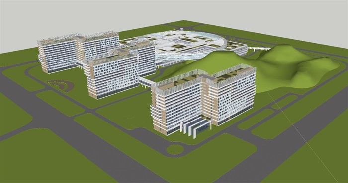 现代风格综合医院建筑方案SU模型(4)