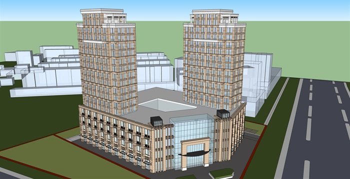 现代风格商住综合楼建筑方案SU模型(1)