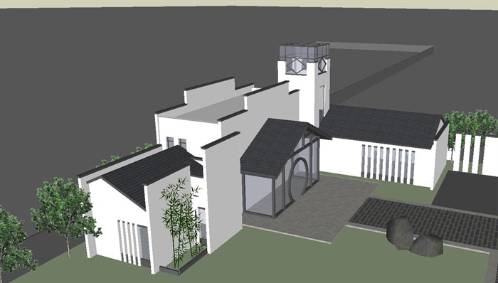 新中式风格书院建筑设计方案SU模型(8)