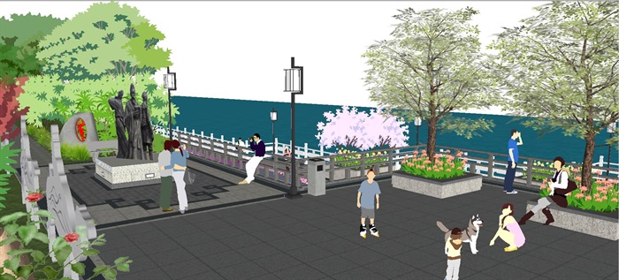 新中式滨江广场景观方案SU模型(2)