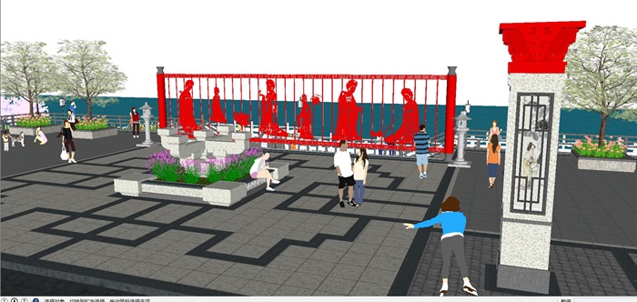 新中式滨江广场景观方案SU模型(4)