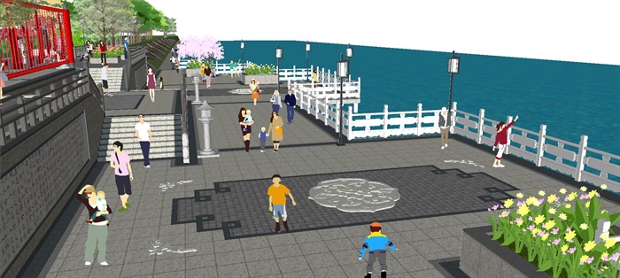新中式滨江广场景观方案SU模型(5)