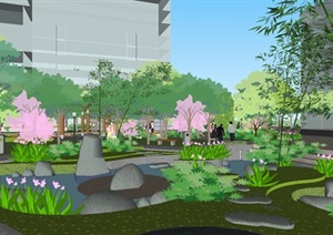 西平小区中庭景观方案SU(草图大师)模型