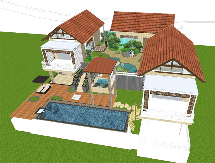 东南亚风格别墅建筑与景观方案SU模型(5)