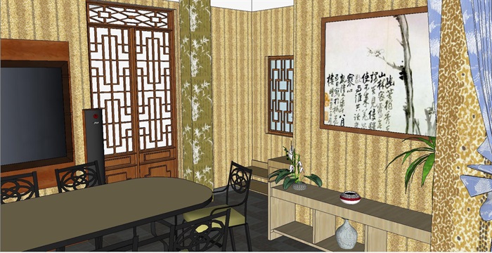现代中式室内装潢方案SU模型(3)