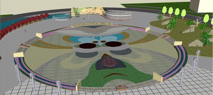 图文信息中心圆形广场景观设计方案SU模型(1)