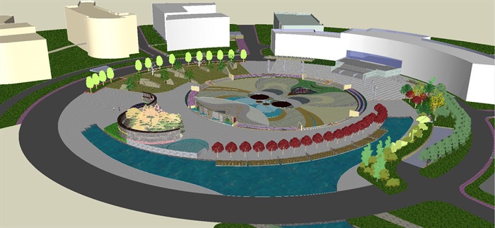 图文信息中心圆形广场景观设计方案SU模型(3)