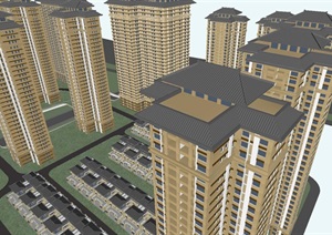 新汉风高层+别墅整体建筑方案SU(草图大师)模型