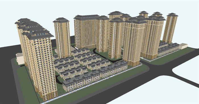 新汉风高层+别墅整体建筑方案SU模型(2)
