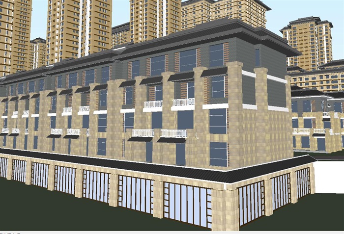 新汉风高层+别墅整体建筑方案SU模型(5)