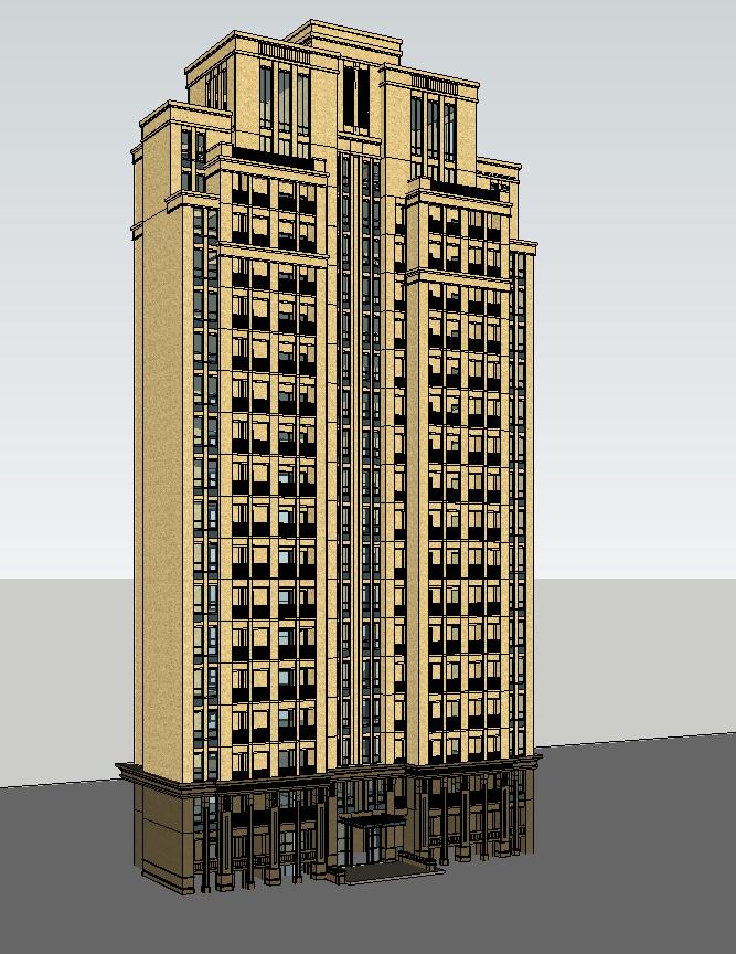 新古典风格高层住宅单体建筑方案SU模型(7)
