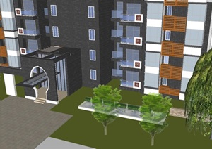 徵派风格高层住宅单体建筑方案SU(草图大师)模型