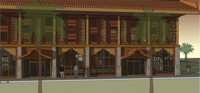 东南亚风格球馆建筑方案SU模型(3)