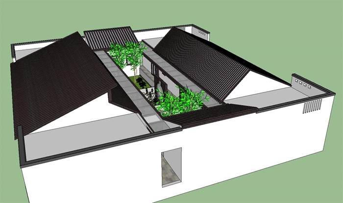 新中式茶室建筑方案SU模型(2)