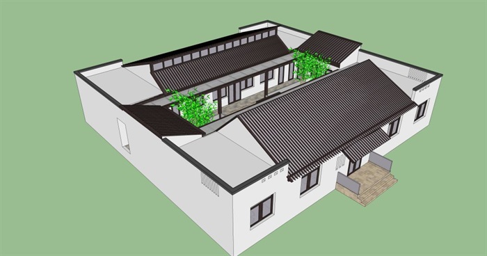 新中式茶室建筑方案SU模型(5)