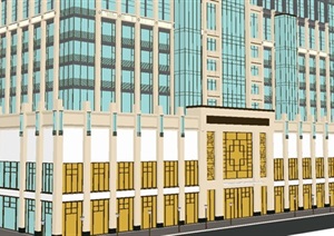 新中式酒店大楼建筑方案SU(草图大师)模型