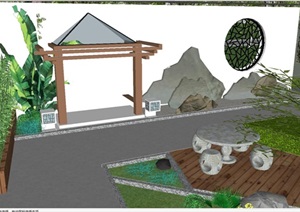 新中式小院景观方案SU(草图大师)模型