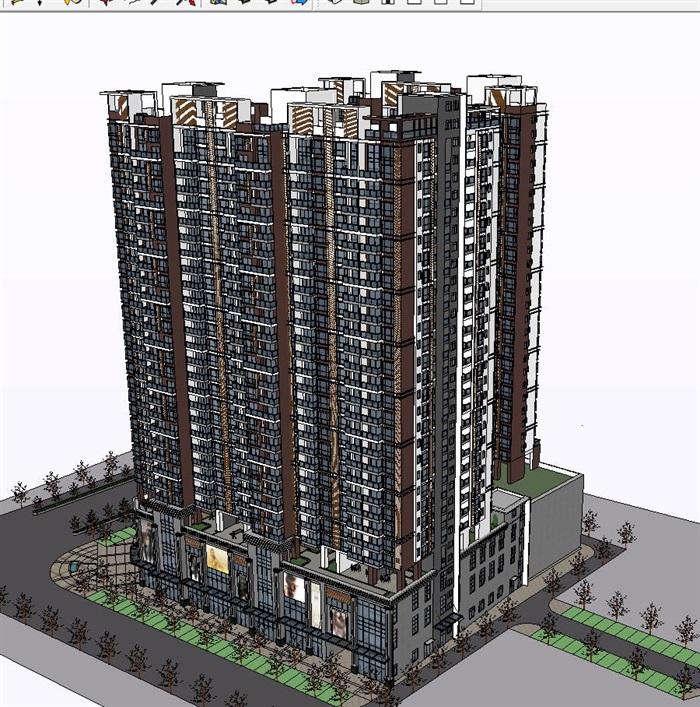 现代高层商住楼建筑方案SU模型(3)