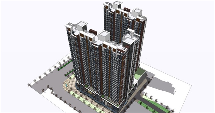现代高层商住楼建筑方案SU模型(6)