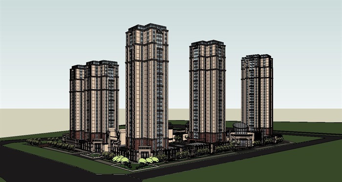 新古典风格住宅小区建筑方案SU模型(4)
