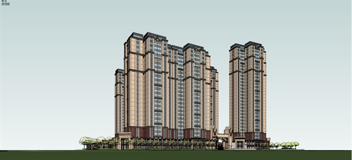 新古典风格住宅小区建筑方案SU模型(10)