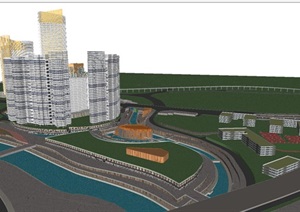 现代风格超高层酒店+办公+住宅商业综合体建筑方案SU(草图大师)模型