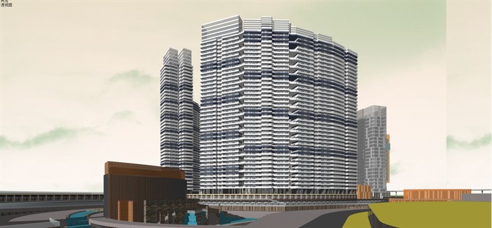 现代风格超高层酒店+办公+住宅商业综合体建筑方案SU模型(4)