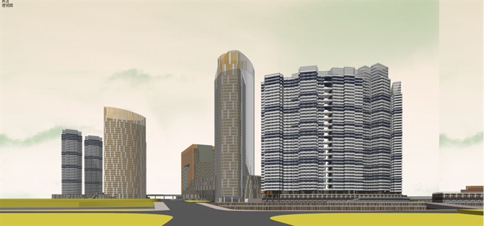 现代风格超高层酒店+办公+住宅商业综合体建筑方案SU模型(7)