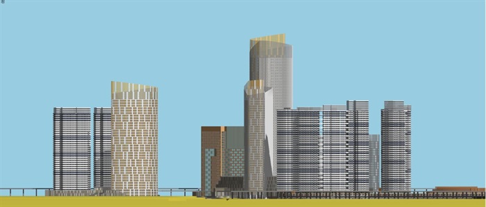 现代风格超高层酒店+办公+住宅商业综合体建筑方案SU模型(8)