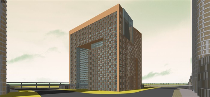 现代风格超高层酒店+办公+住宅商业综合体建筑方案SU模型(9)