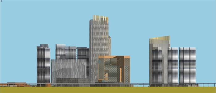 现代风格超高层酒店+办公+住宅商业综合体建筑方案SU模型(10)