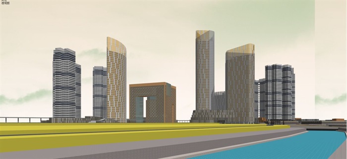 现代风格超高层酒店+办公+住宅商业综合体建筑方案SU模型(12)