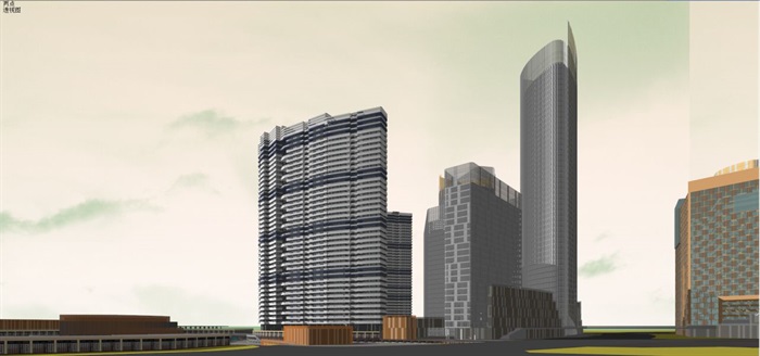 现代风格超高层酒店+办公+住宅商业综合体建筑方案SU模型(13)