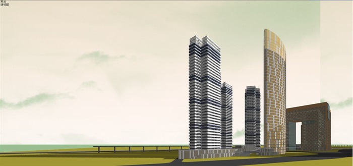 现代风格超高层酒店+办公+住宅商业综合体建筑方案SU模型(14)