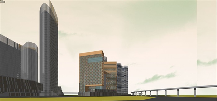 现代风格超高层酒店+办公+住宅商业综合体建筑方案SU模型(15)