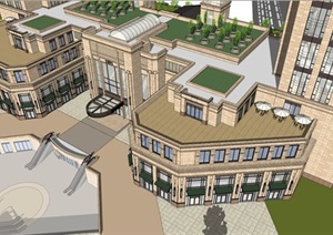 新古典风格商业综合体+幼儿园建筑方案SU(草图大师)模型