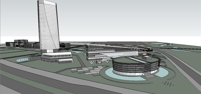 现代风格综合办公园区建筑设计方案SU模型(1)
